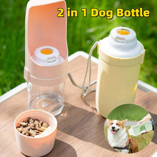 2-in-1 dog travel water bottle with food cup