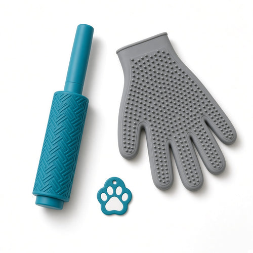 Pet Hair Rescue Kit roller and glove flat-lay