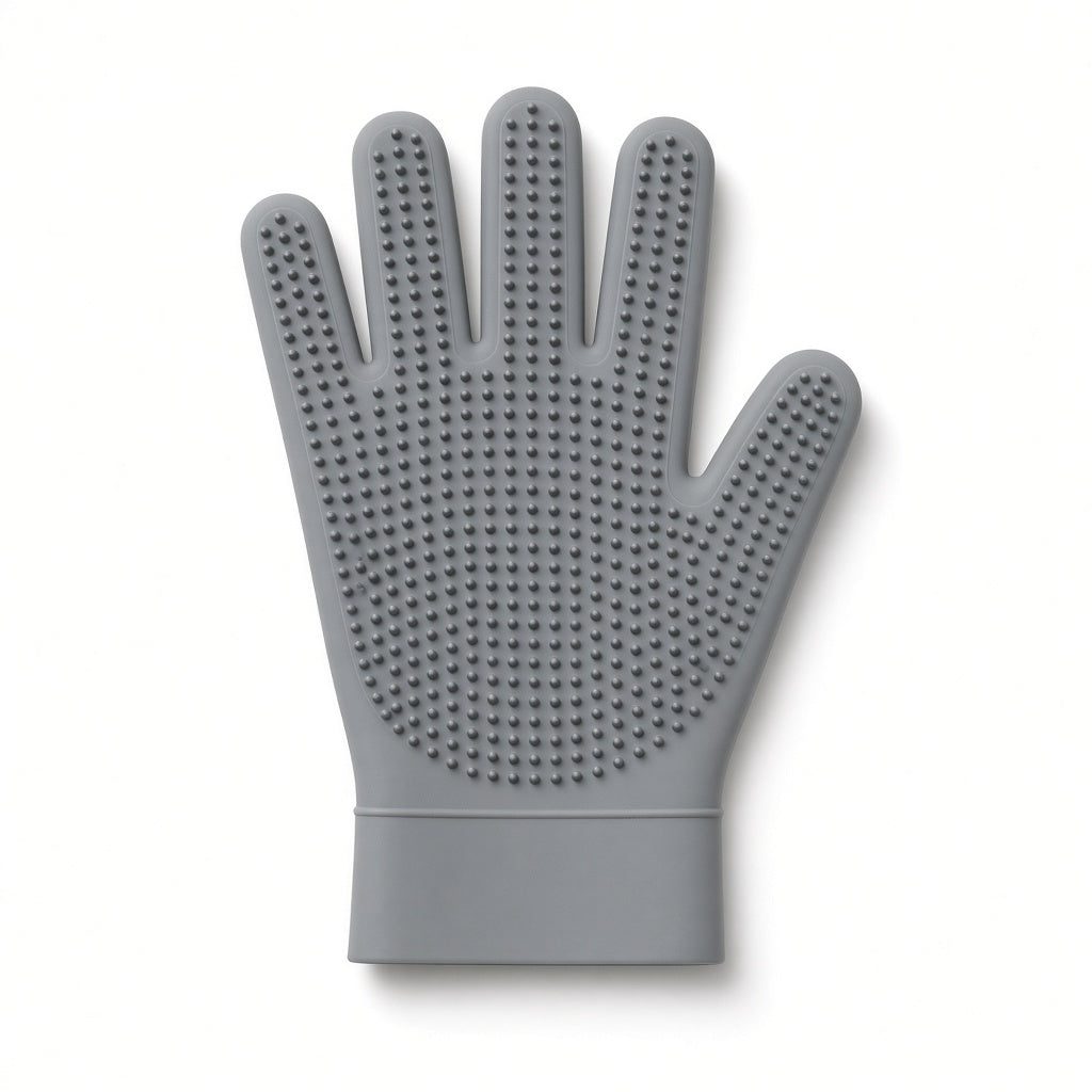 Deshedding grooming glove on white