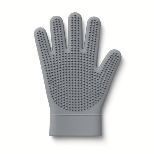 Deshedding grooming glove on white