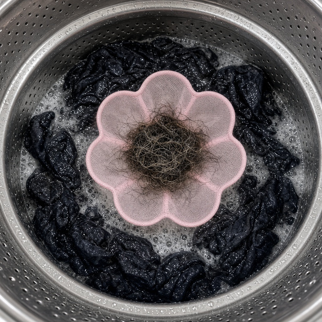 Floating hair catcher in a washing machine holding pet hair