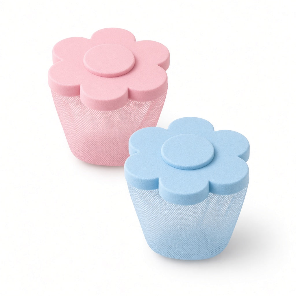 Pink and blue floating laundry pet hair catchers